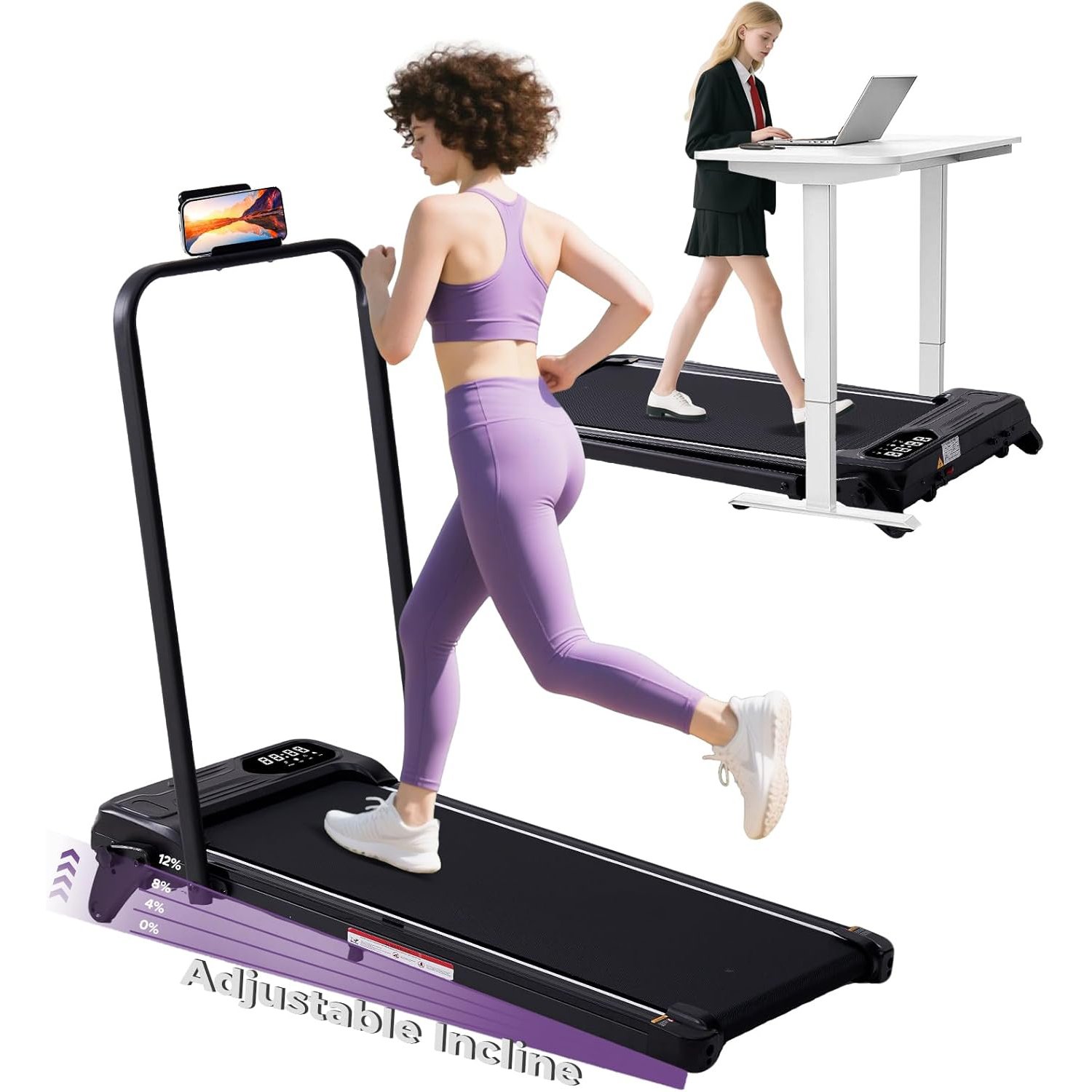 Quiet Kassadin Folding Walking Pad Treadmill with Handle & Incline